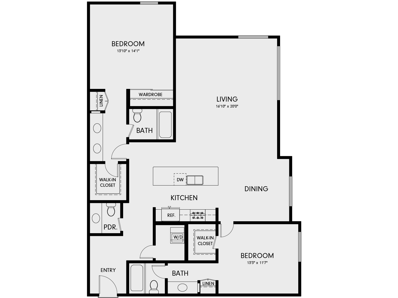Floor plan for 2 beds, 2 baths, 1483 sqft